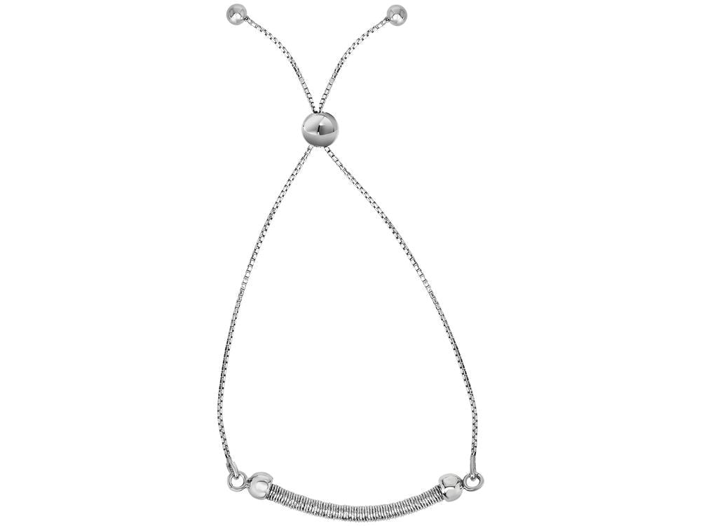 Finejewelers Sterling Silver 9.25 Inch Rhodium Finish Adjustable Friendship Bracelet Ball Draw String Clasp