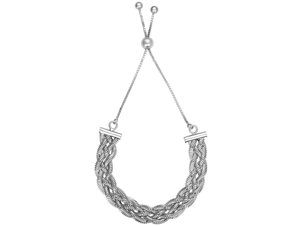 Finejewelers Rhodium Finish Sterling Silver 9.25 Inch Woven Friendship Adjustable Bracelet Draw String Clasp