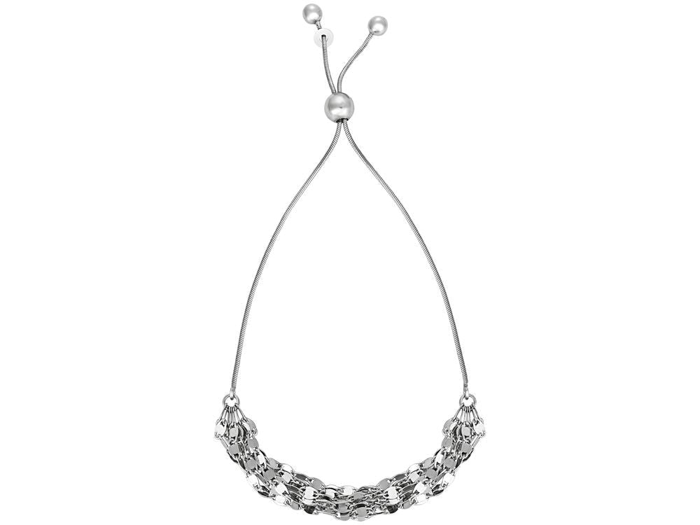 Finejewelers Rhodium Finish Sterling Silver 9.25 Inch Friendship Adjustable Bracelet Draw String Clasp