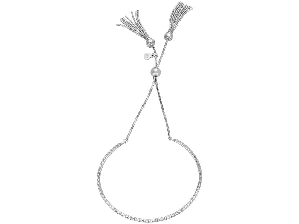 Finejewelers Rhodium Finish Sterling Silver 9.25 Inch Fancy Friendship Adjustable Bracelet Draw String Clasp