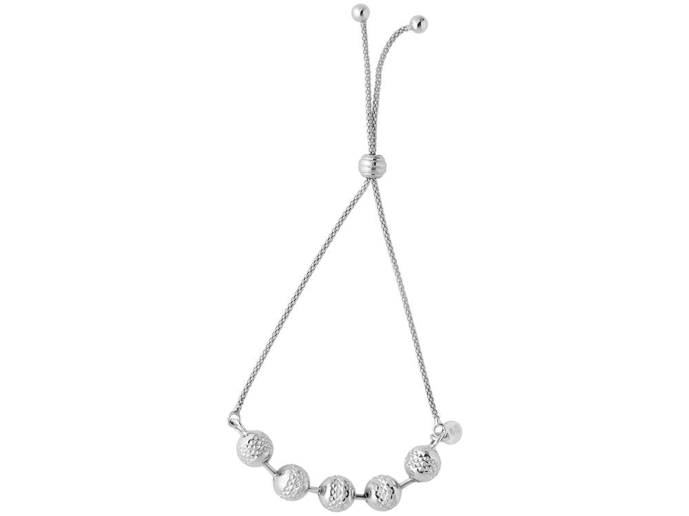 Finejewelers Rhodium Sterling Silver 9.25 Inch Round Popcorn Chain Fancy Friendship Adjustable Bracelet Draw String Clas