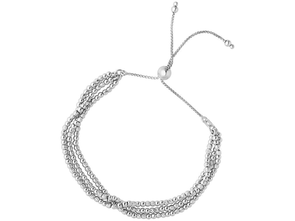 Finejewelers Rhodium Finish Sterling Silver 9.25 Inch 3-strand Bead Friendship Adjustable Bracelet Draw String Clasp