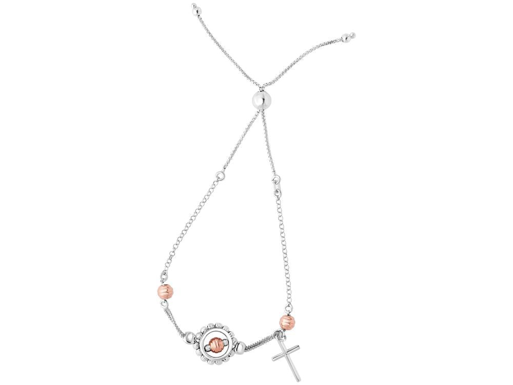 Finejewelers Rhodium Finish Sterling Silver 9.25 Inch Adjustable Friendship Bracelet Cross Element Draw String Clasp
