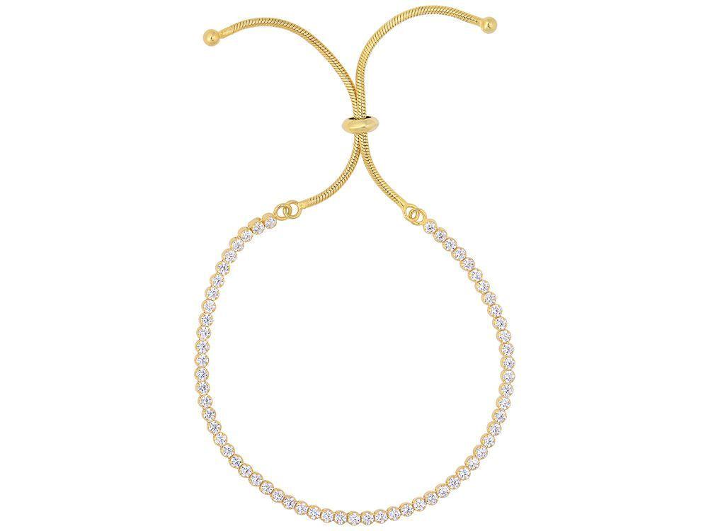 Finejewelers Rhodium Yellow Finish Sterling Silver 9.25 Inch CZ Tennis Friendship Adjustable Bracelet Draw String Clasp