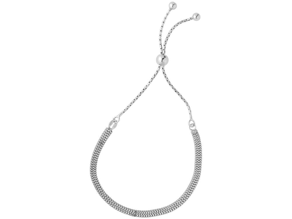 Finejewelers Rhodium Finish Sterling Silver 9.25 Inch Textured Cordet Adjustable Friendship Bracelet Draw String Clasp