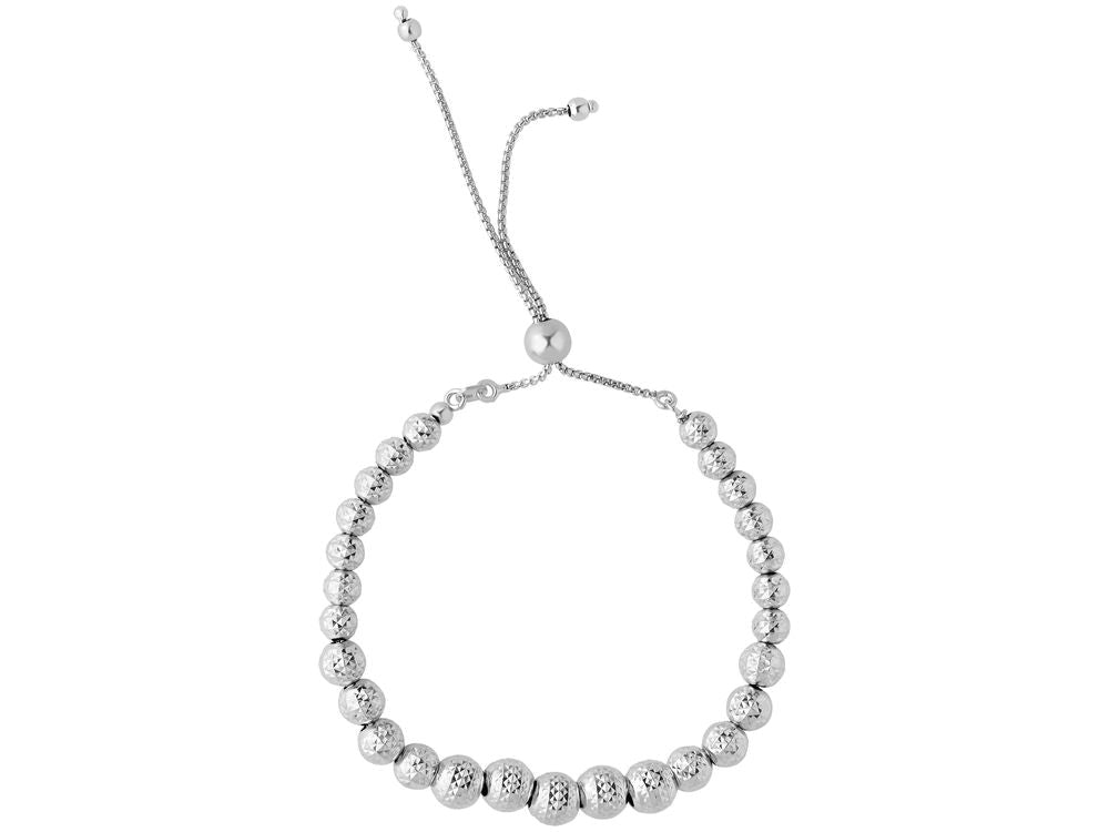Finejewelers Rhodium Finish Sterling Silver 9.25 Inch Octagon Box Friendship Adjustable Bracelet and Draw String Clasp