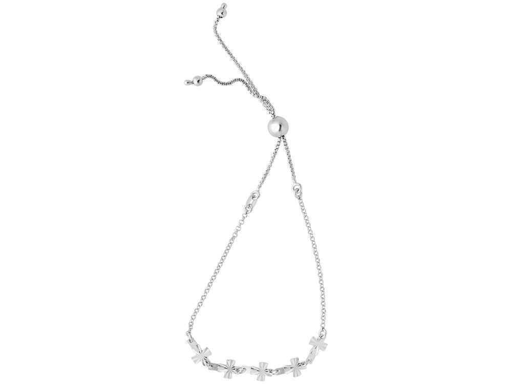 Finejewelers Rhodium Finish Sterling Silver 9.25 Inch Adjustable Friendship Bracelet Sideway Cross Draw String Clasp