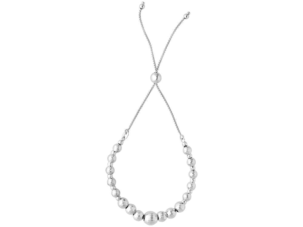 Finejewelers Rhodium Sterling Silver 9.25 Inch Graduated Disco Ball Friendship Adjustable Bracelet Draw String Clasp