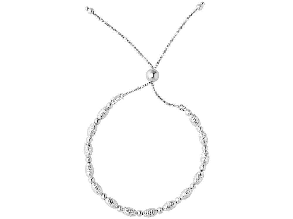 Finejewelers Rhodium Finish Sterling Silver 9.25 Inch Bead Friendship Adjustable Bracelet Draw String Clasp