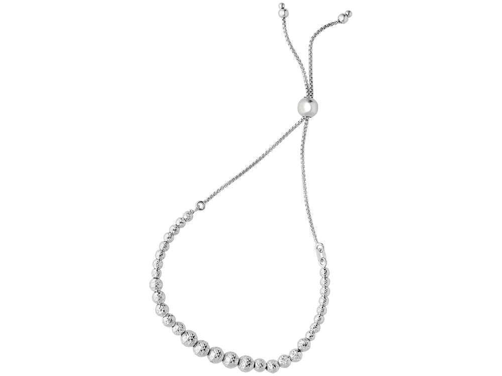 Finejewelers Rhodium Finish Sterling Silver 9.25 Inch Round Bead Friendship Adjustable Bracelet Draw String Clasp