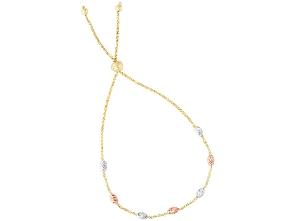 Finejewelers 14k Tri Color Gold 9.25 Inch Oval Beads Yellow Chain Friendship Adjustable Bracelet Draw String Clasp