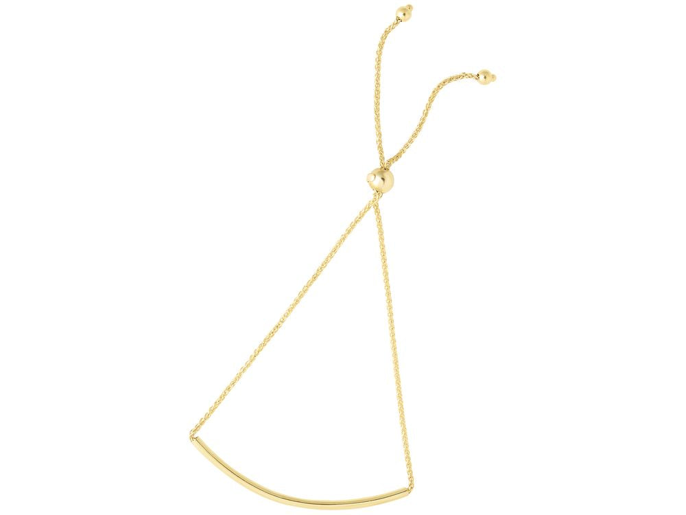 Finejewelers 14k Yellow Gold 9.25 Inch Curve Bar 0.8mm Wheat Chain Friendship Adjustable Bracelet Draw String Clasp