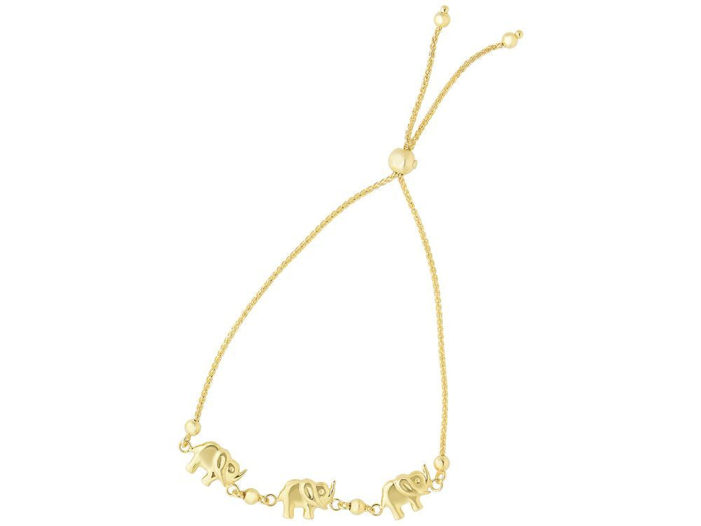 Finejewelers 14k Yellow Gold 9.25 Inch 1mm Wheat Friendship Adjustable Bracelet 3 Elephant Draw String Clap