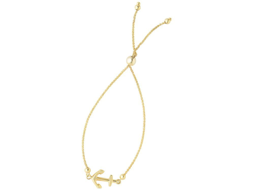 Finejewelers 14k Yellow Gold 9.25 Inch Wheat Friendship Adjustable Bracelet Sideways Anchor Draw String Clasp