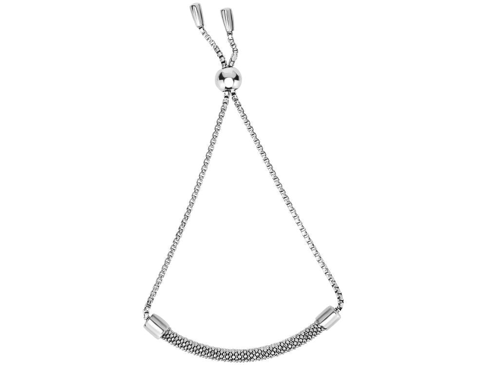Finejewelers Sterling Silver 9.25 Inch Curved Beaded Bar Round Box Friendship Adjustable Bracelet Draw String Clasp