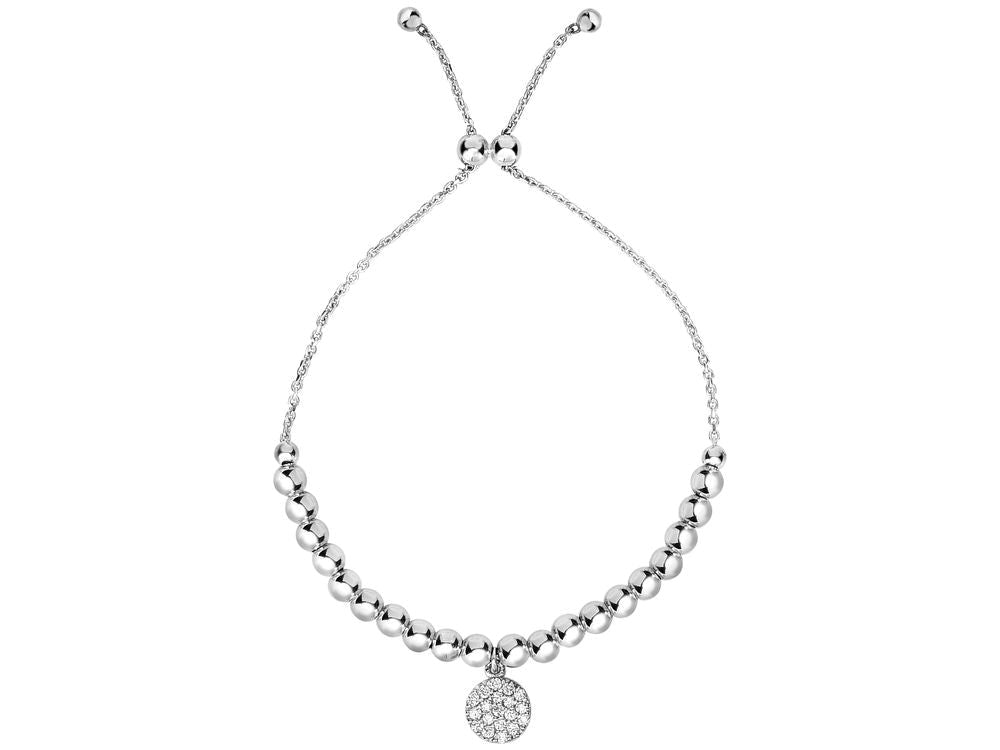 Finejewelers Sterling Silver 9.25 Inch Bead CZ Round Charm Cable Friendship Adjustable Bracelet Draw String Clasp