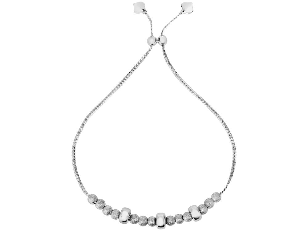 Finejewelers Sterling Silver 9.25 Inch Rhodium Matt Bead Friendship Adjustable Bracelet Draw String Clasp