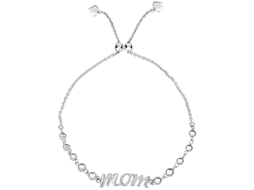 Finejewelers Sterling Silver 9.25 Inch Bead Stations Mom Charm Friendship Adjustable Bracelet Draw String Clasp