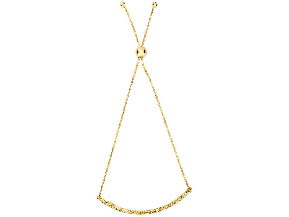 Finejewelers 14k Yellow Gold 9.25 Inch Curved Bar Box Chain Friendship Adjustable  Bracelet Draw String Clasp