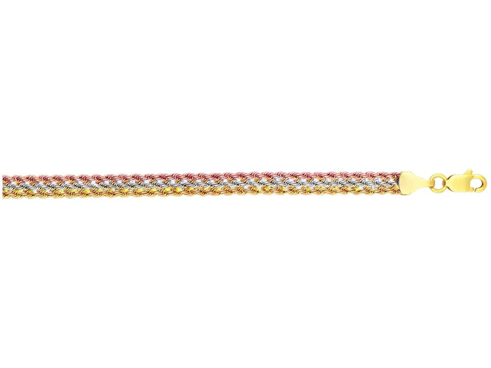Finejewelers 10 Kt Tri Color Gold 10k 7.5 Inch Triple Strand Rope Chain Ladies Fancy Bracelet Lobster Clasp