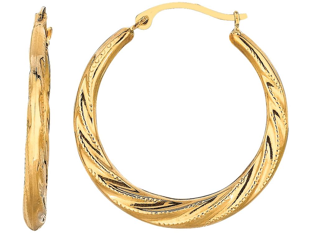 Finejewelers 10 Kt Yellow Gold 10k Textured Fancy Twisted Hoop Earring