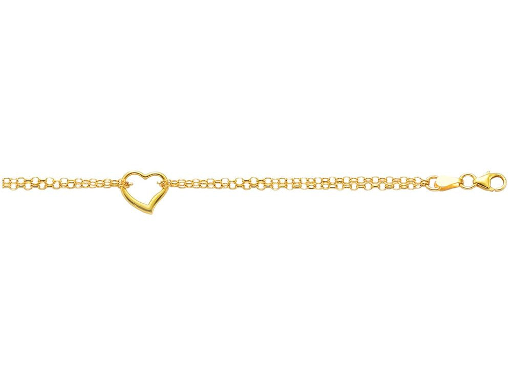 Finejewelers 10 Kt Yellow Gold 10k 10 Inch 10 Inch Double Rolo Chain Anklet1 Station Open Heart Lobster Clasp