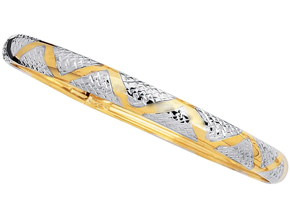 Finejewelers 10 Kt White Gold 10k 7 Inch 6.0mm Bright Cut Flex Bangle With Wavey Line