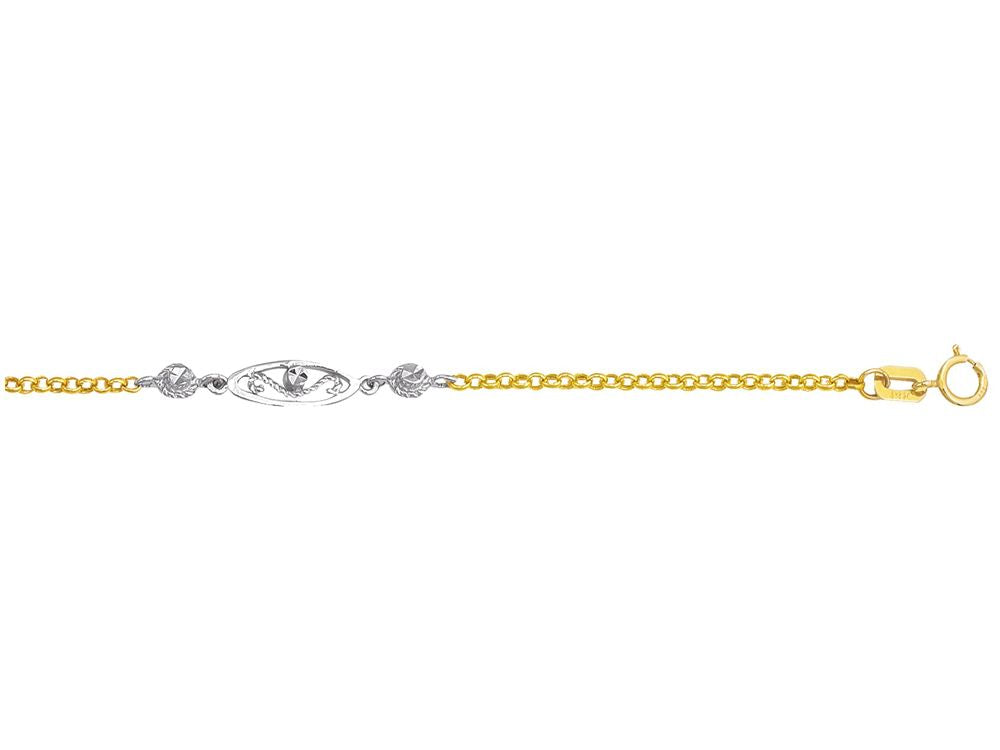 Finejewelers 14 Kt Two Tone Gold 9-10 Inch Adjustable Cable Chain Bead Fancy Anklet Spring Ring Clasp