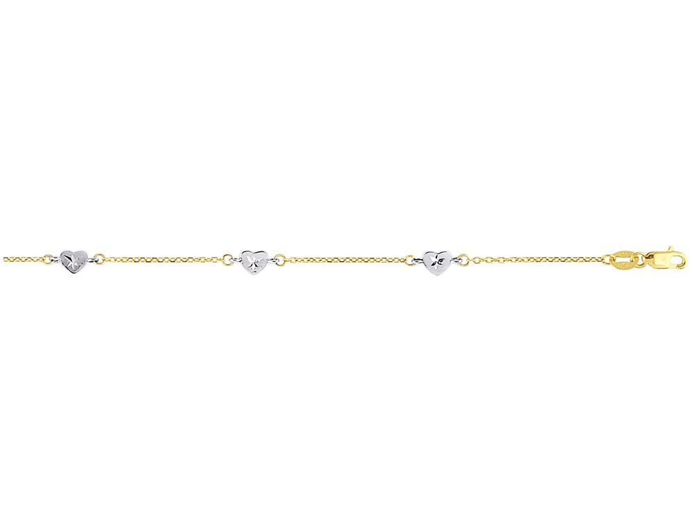 Finejewelers 14 Kt Two Tone Gold 10 Inch Bright Cut Cable Chainheart Fancy Anklet With Lobster Clasp