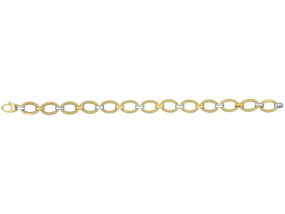 Finejewelers 14 Kt Two Tone Gold 7.5 Inch Twisted Oval Link Bracelet With Lobster Clasp