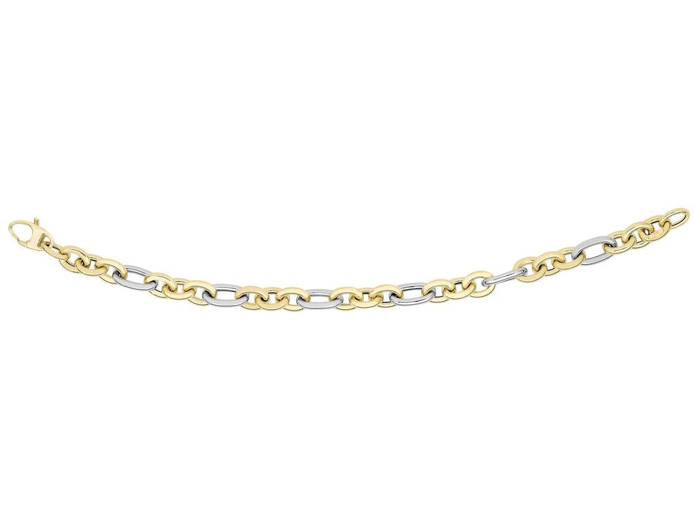 Finejewelers 14 Kt Two Tone Gold 7.25 Inch 7.5mm Alternate 3 Short 1 Long Oval Link Fancy Bracelet