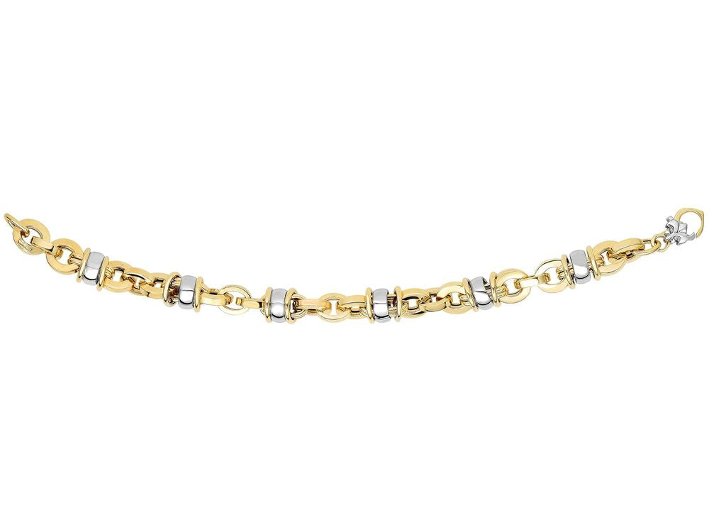 Finejewelers 14 Kt Two Tone Gold 7.5 Inch 9.7mm Fancy Square Tube Oval Linkbarrel Fancy Bracelet Fleur De Lis Clasp