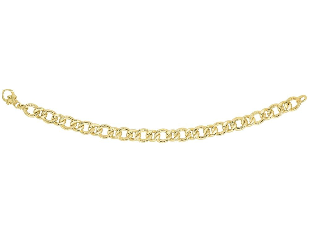 Finejewelers 14 Kt Yellow Gold 7.25 Inch 8.8mm Alternate Small Large Flat Oval Link Bracelet Fleur De Lis