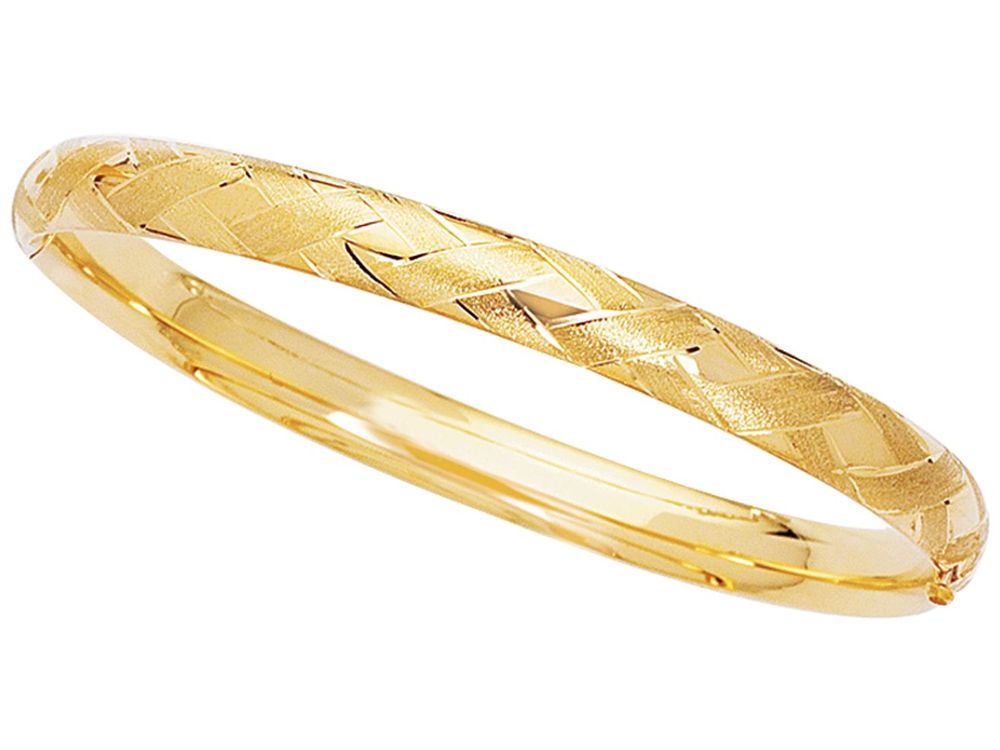 Finejewelers 14 Kt Yellow Gold 7 Inch 6.0mm Textured Sparkle Bangle With Pattern With Clasp