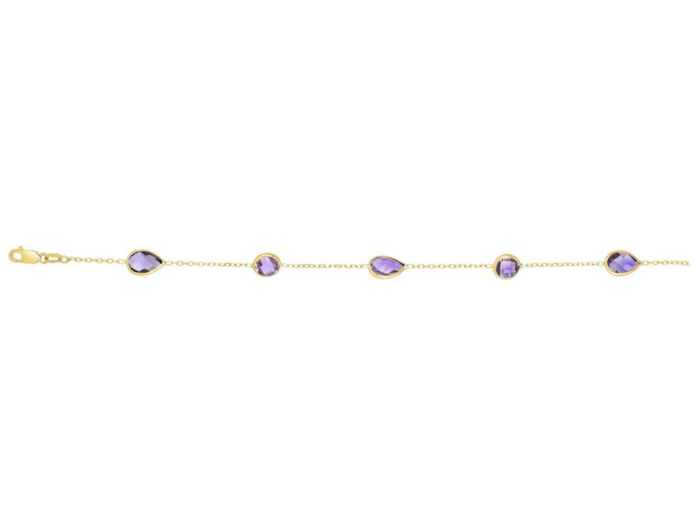 Finejewelers 14 Kt Yellow Gold 7.5 Inch 1mm Cable Bracelet Multi Color Stones In Multi Shaped Lobster Clasp