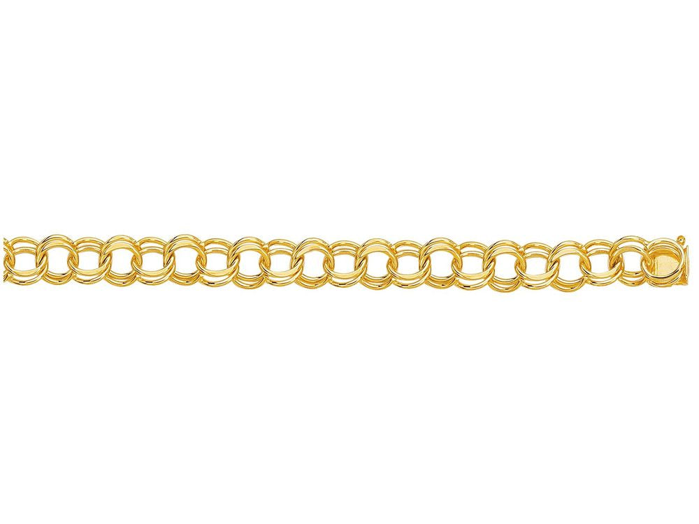 Finejewelers 14 Kt Yellow Gold 7 Inch Bright Cut Double Link Charm Bracelet With Lobster Clasp