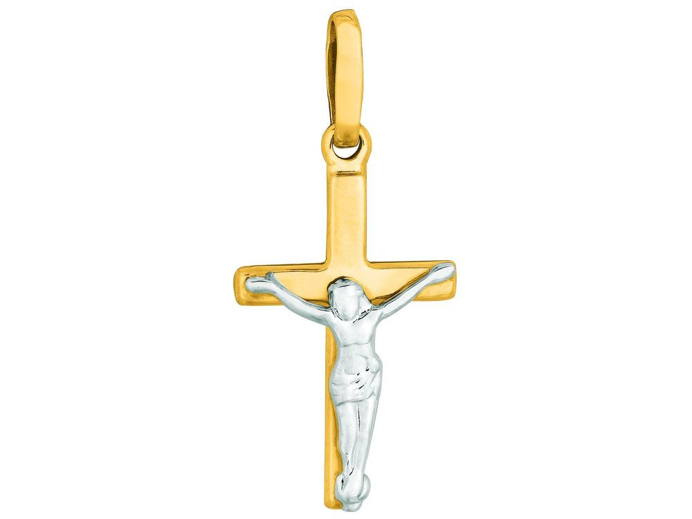 Finejewelers 14 Kt Two Tone Gold Small Cross Pendant Necklace With Figurine 18 inch chain