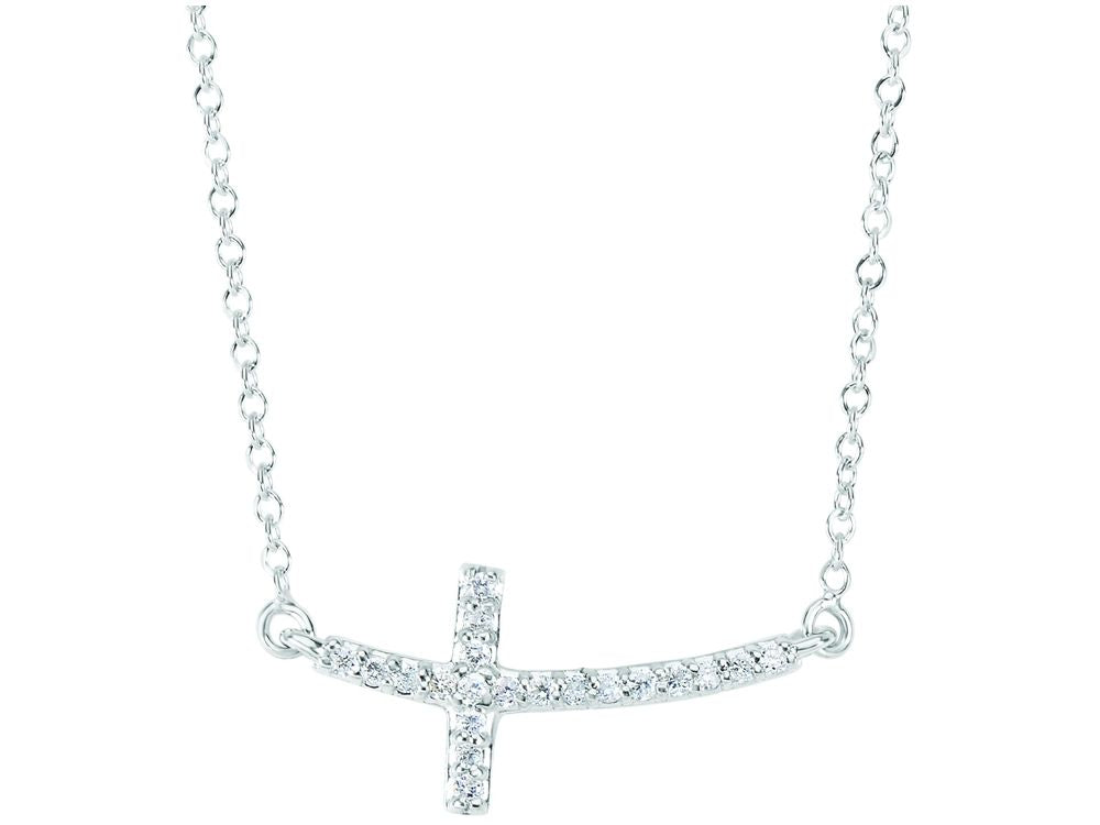 Finejewelers 14k Gold 18 Inch 0.12ct Necklace With Short Curved Side Way Cross
