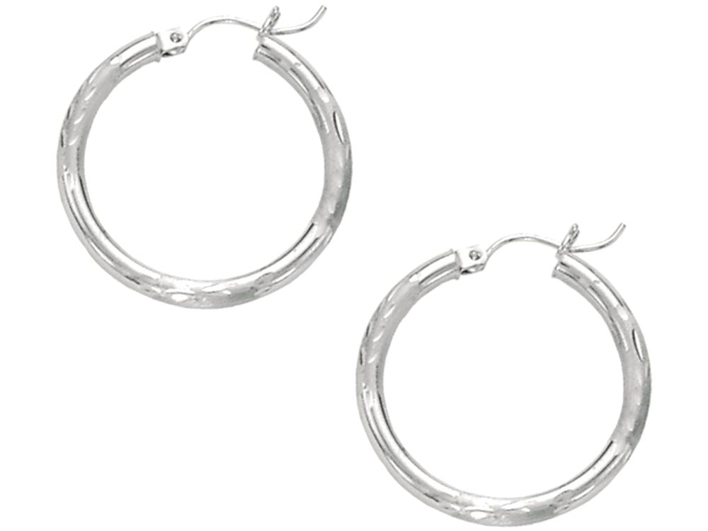 Finejewelers 14 Kt White Gold 3x25mm Bright Cut Round Tube Hoop Fancy Earring
