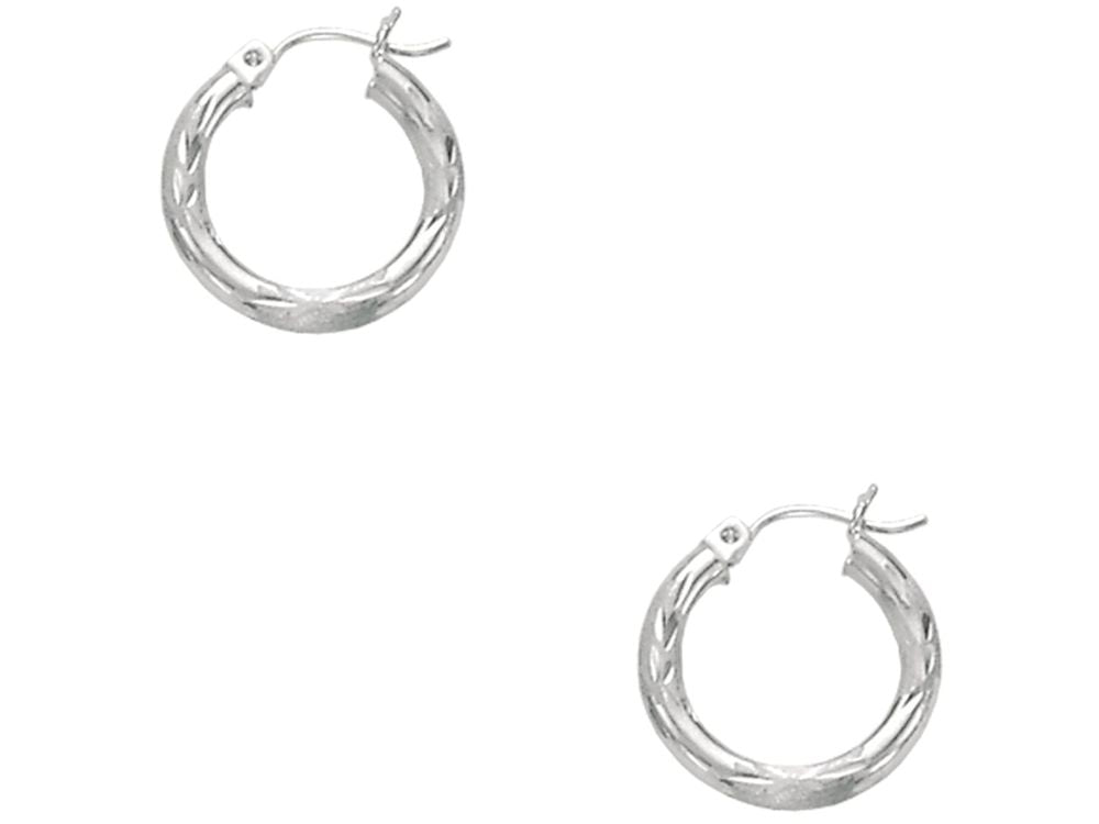 Finejewelers 14 Kt White Gold 3x15mm Bright Cut Round Tube Hoop Earring