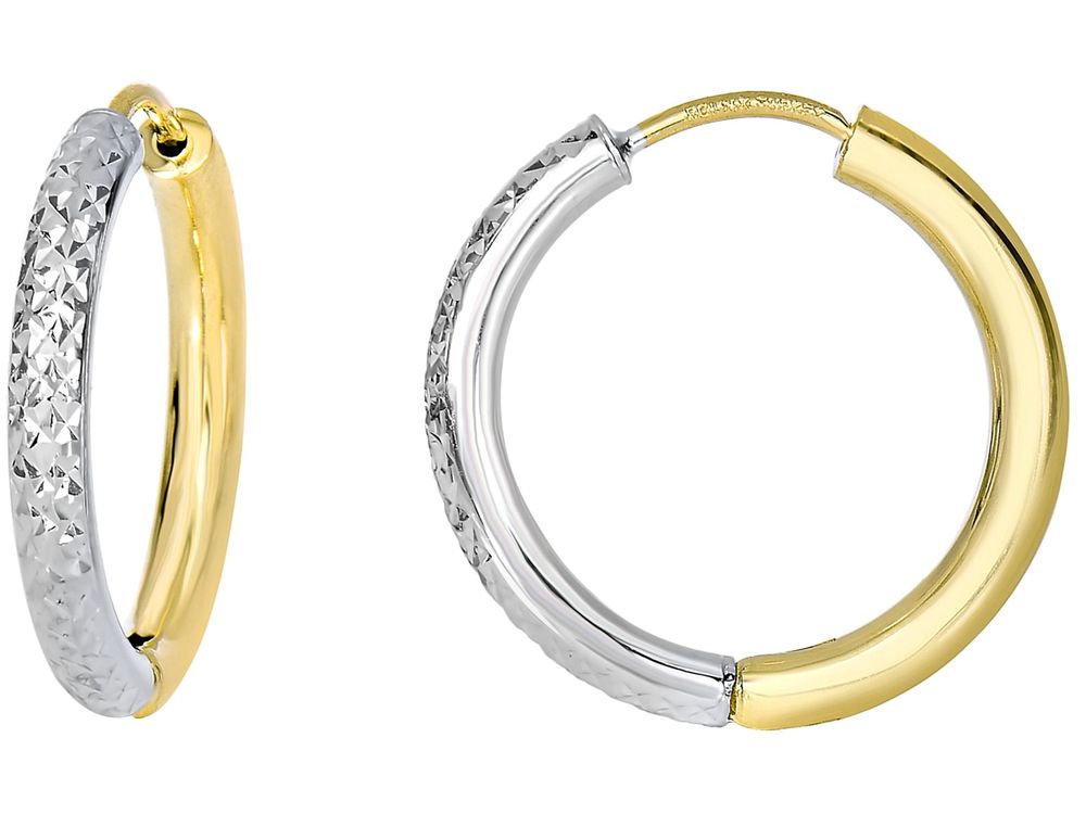 Finejewelers 14 Kt Two Tone Gold 2.5x15mm Half Bright Cut W Hitehalf Hoop Earring