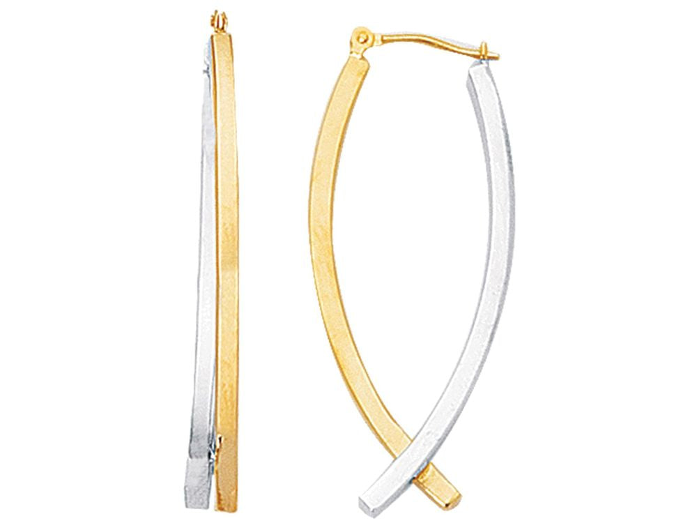 Finejewelers 14 Kt Two Tone Gold Square Tube Double Row Hoop Type Earring