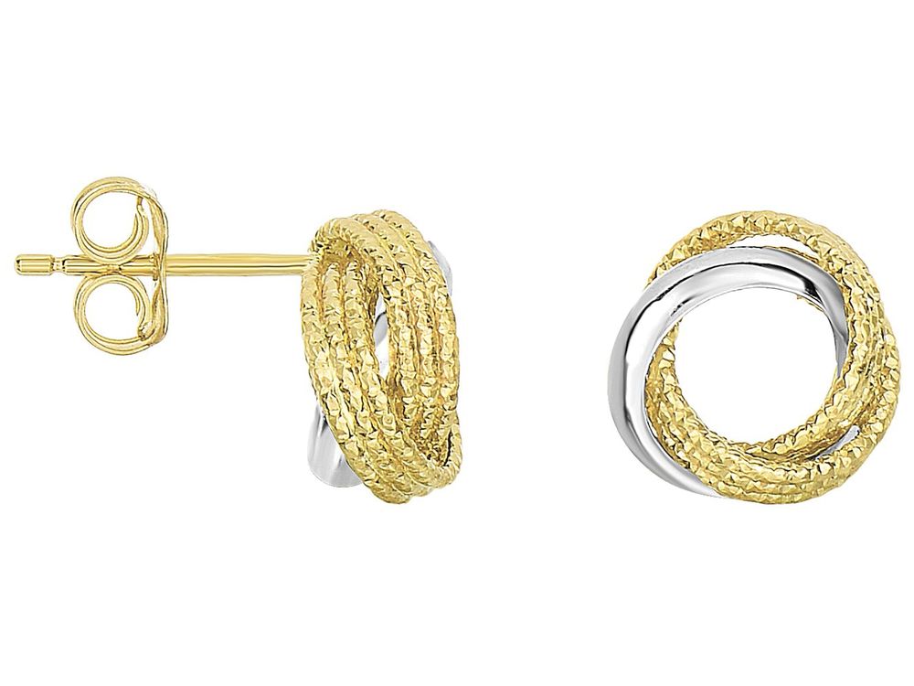 Finejewelers 14 Kt Two Tone Gold 10.1mm 3 Circle Swirl Patterned Post Earring