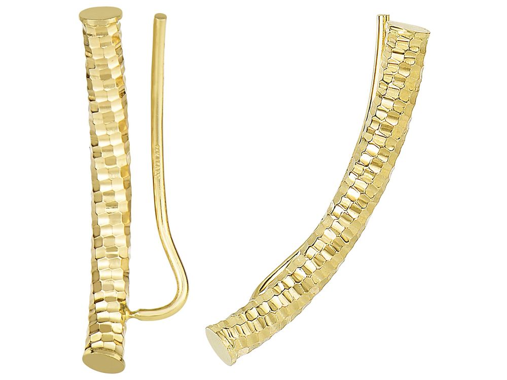 Finejewelers 14 Kt Yellow Gold 25x8mm Bright Cut Round Tu Be Curved Cylinder Type Post Earring Euro-wire