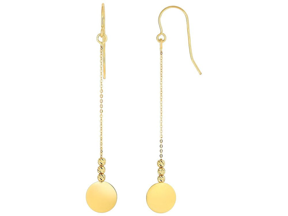 Finejewelers 14 Kt Yellow Gold Bright Cut Beadflat Disc Drop Earring With Euro-wire