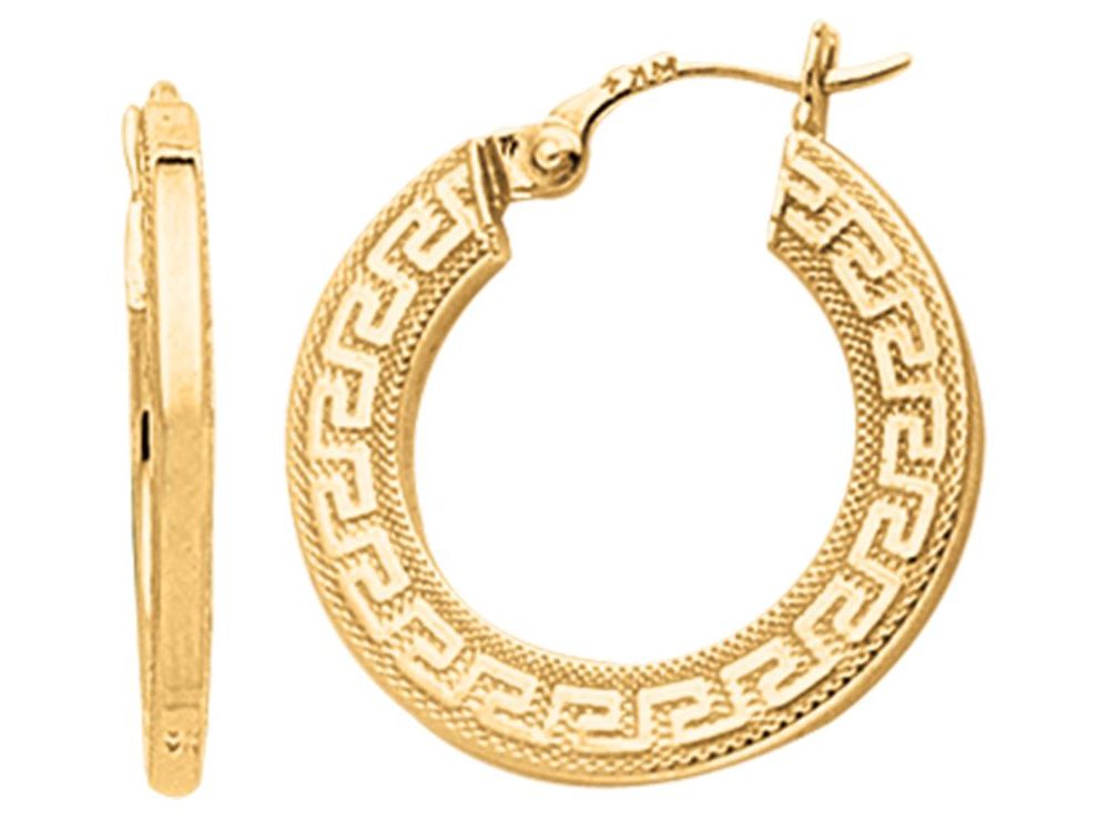 Finejewelers 14 Kt Yellow Gold Small Greek Key Textured Hoop Earring