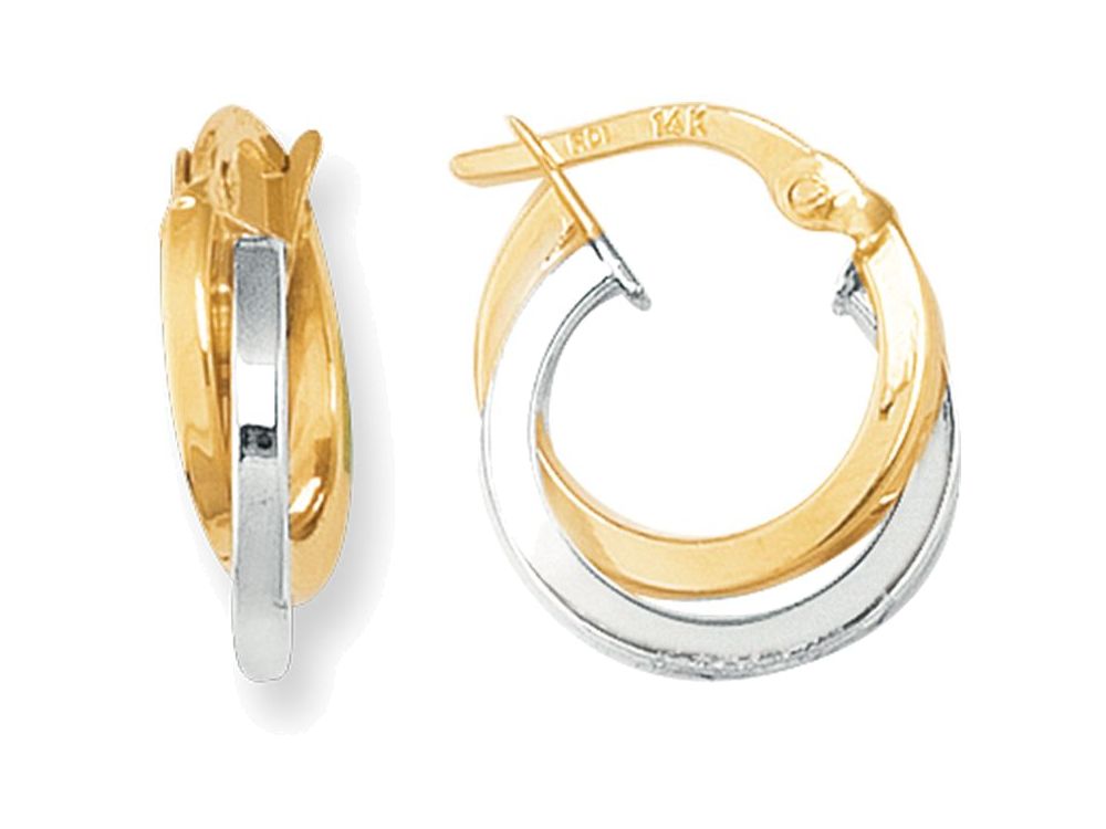 Finejewelers 14 Kt Two Tone Gold Round Shapetwo Tone Double Row Hoop Earring
