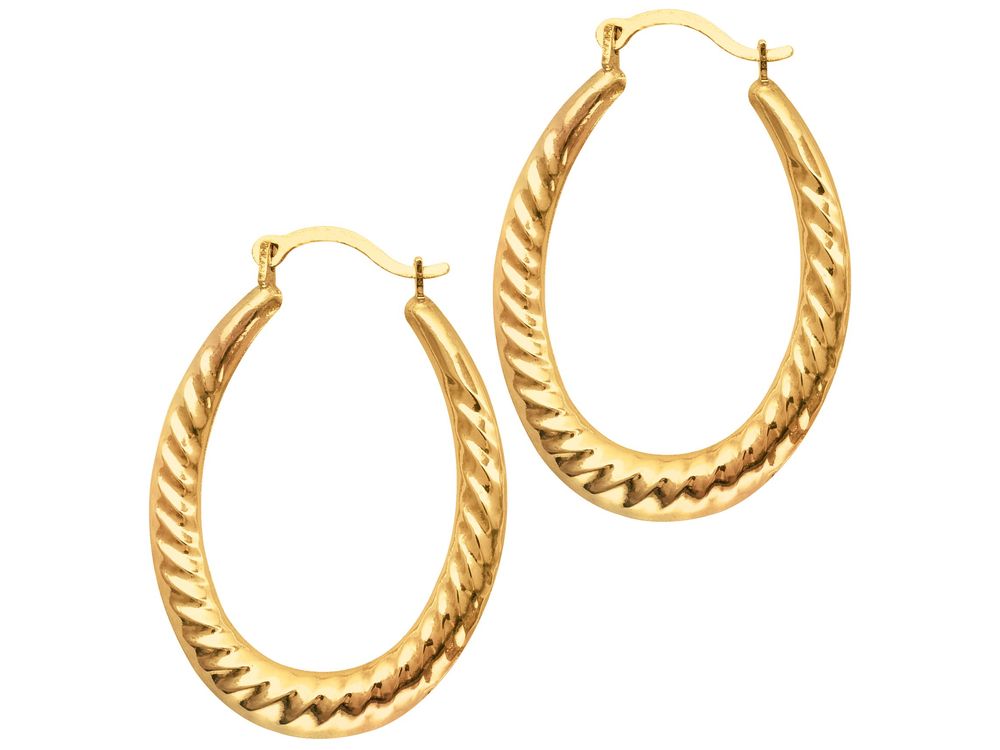 Finejewelers 14 Kt Yellow Gold Textured Oval Shape Hoop Earring