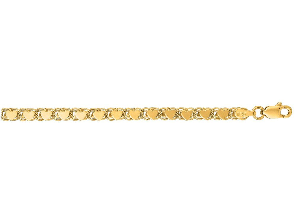 Finejewelers 14 Kt Yellow Gold 7 Inch 3.3mm Bright Cut Heart Ring Bracelet Chain With Lobster Clasp