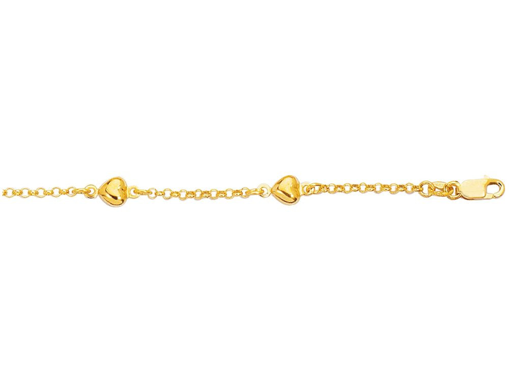 Finejewelers 14 Kt Yellow Gold 7 Inch Rolo Chain Linkpuffed Heart Bracelet With Lobster Clasp